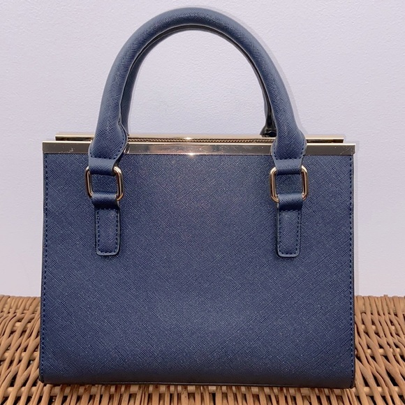 Dune London Textured Navy Blue With Gold Hardware Handbag Crossbody Purse - Picture 5 of 13